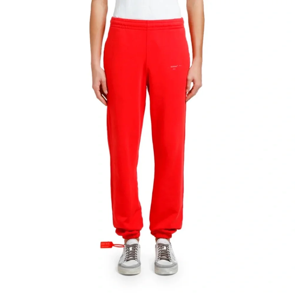 Off-White Men's Unfinished Slim Sweatpants Red/Silver